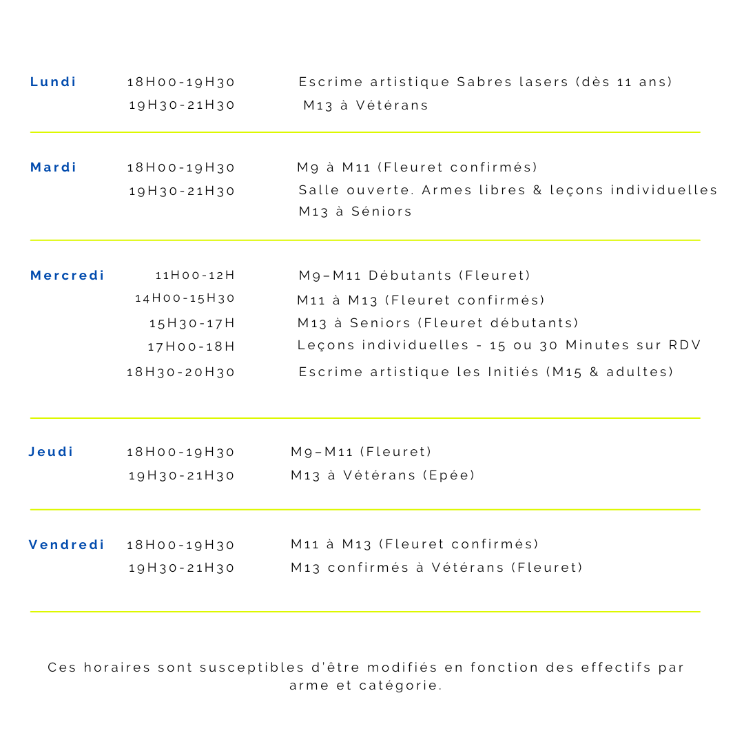 2024 2025 sea horaires cours